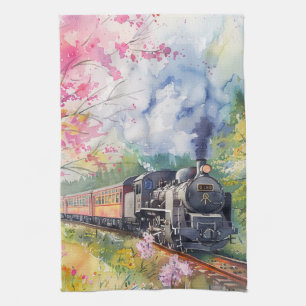 A Train in Springtime Tea Towel