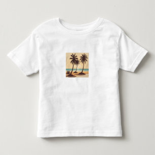a tranquil scene of a beach at sunset with palm  toddler T-Shirt