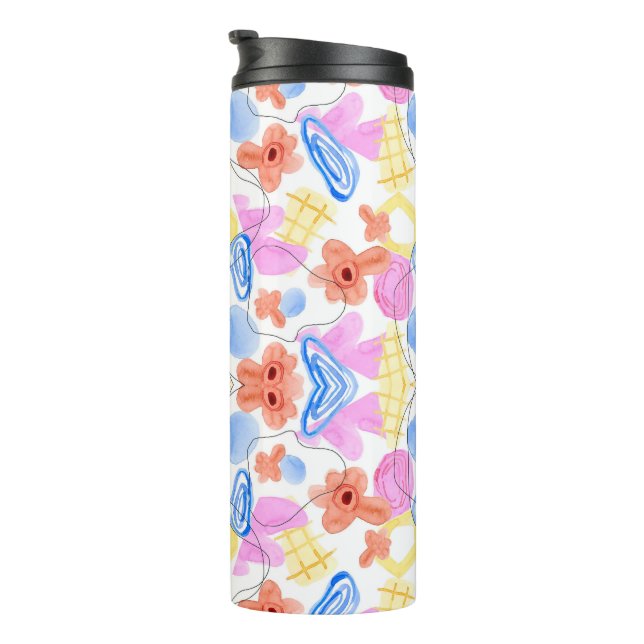 A travel mug with a colourful, abstract symmetrica (Rotated Right)