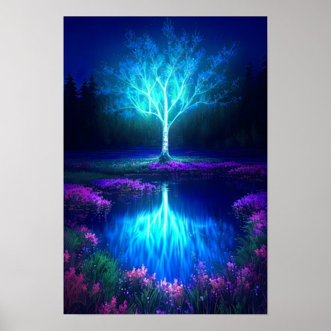A Tree in Blue Amidst the Night Poster (Front)