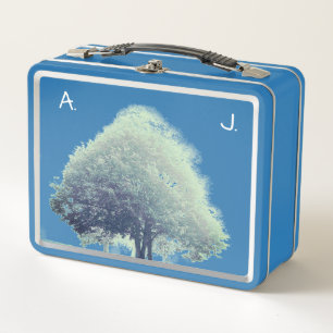 A Tree in Fog with Monogram & Quote Metal Lunch Box
