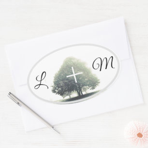 A Tree in the Fog with Letters Oval Sticker