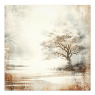 A Tree In The Mist Old Photo Graphic Design Print