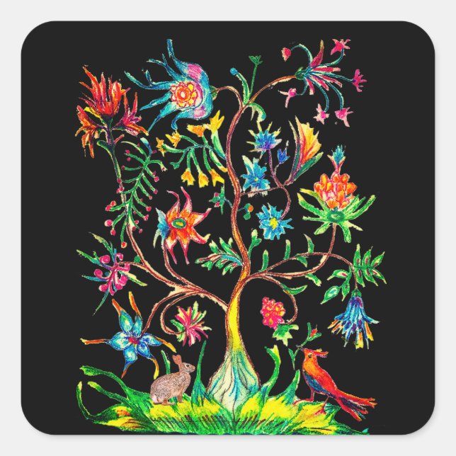 A tree life and fauna square sticker (Front)