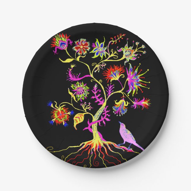 A tree of life and a bird paper plate (Front)