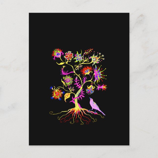A tree of life and a bird postcard (Front)