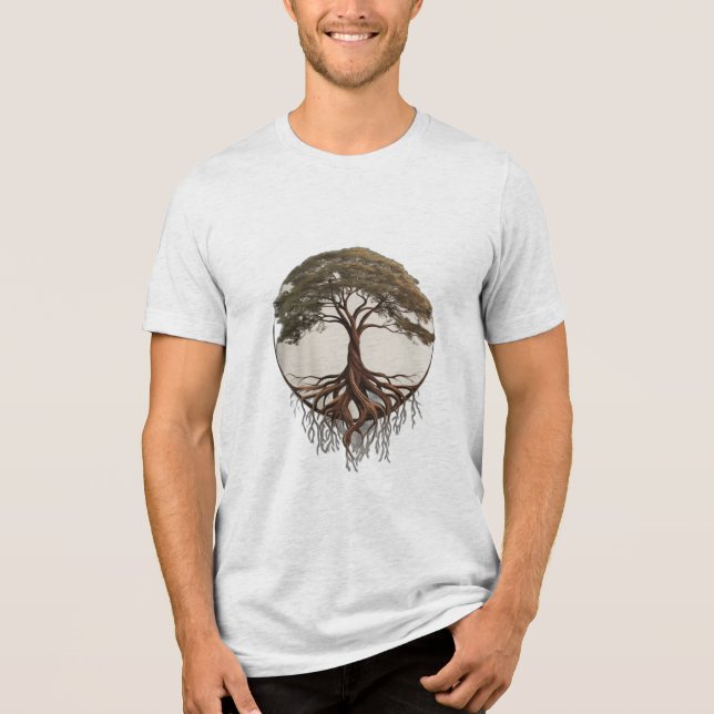 A tree with intricate roots Tri-Blend shirt (Front)