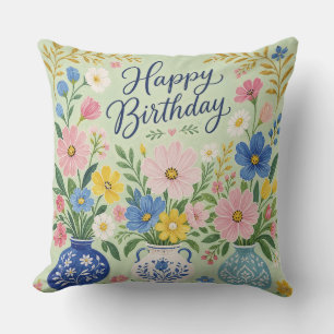 A Trio of Birthday Blooms Cushion
