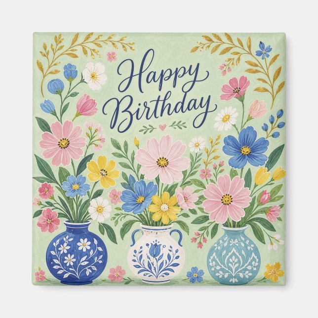 A Trio of Birthday Blooms Magnet (Front)