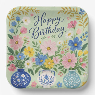 A Trio of Birthday Blooms Paper Plate