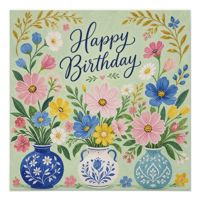 A Trio of Birthday Blooms Poster (Front)