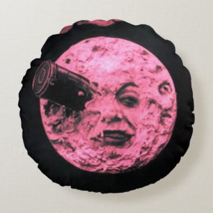 A Trip to the Moon Vintage Cinema Pink Edition Round Cushion