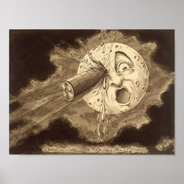 A Trip to the Moon Vintage Drawing Poster (Front)