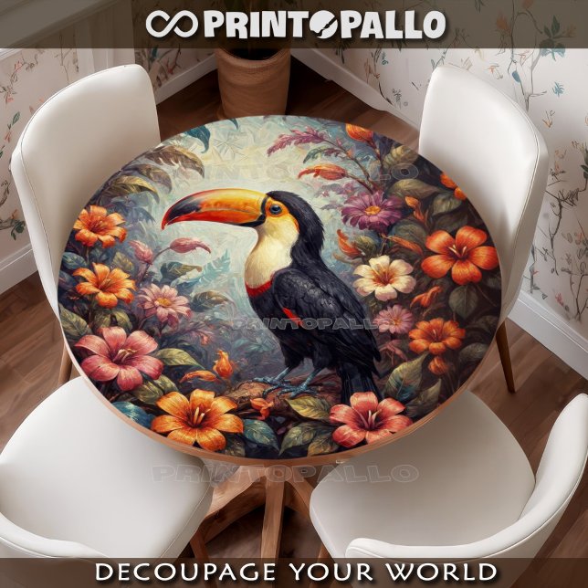 A tucan bird in the jungle with flowers tissue paper (Creator Uploaded)