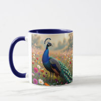 A Turquoise and Blue Peacock in Flowers 