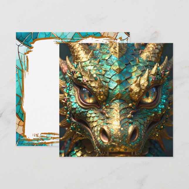 A Turquoise and Gold Dragon Mystical Card (Front/Back)