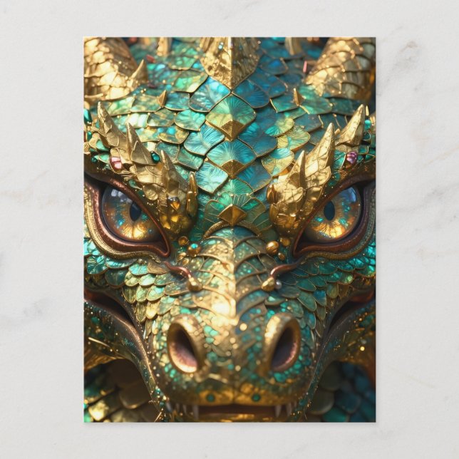 A Turquoise and Gold Dragon Mystical Postcard (Front)