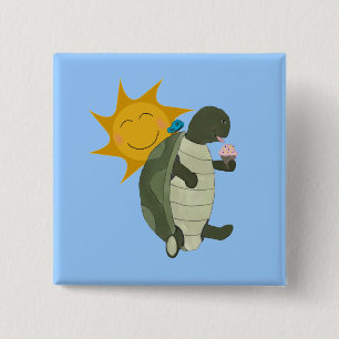 A Turtle Eating Ice Cream Button
