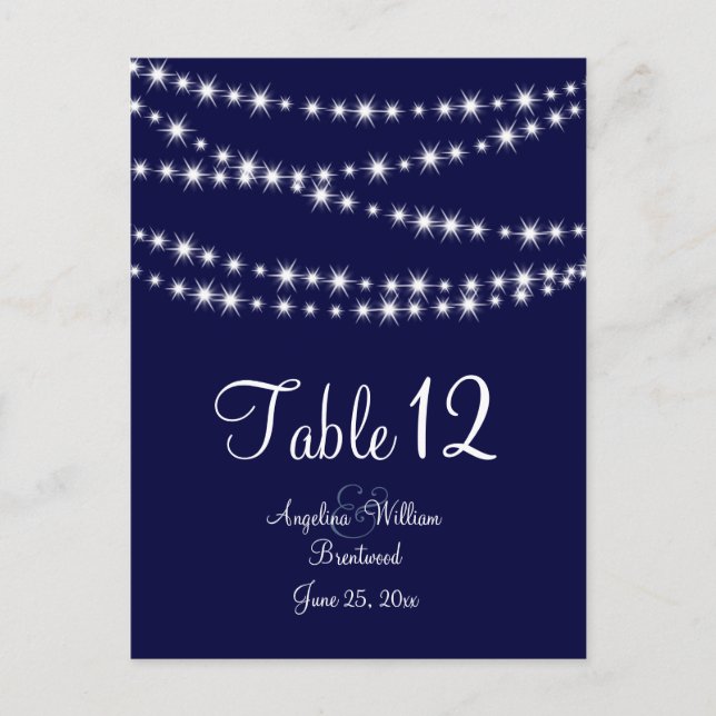A Twinkle Lights Table Number (navy) Postcard (Front)