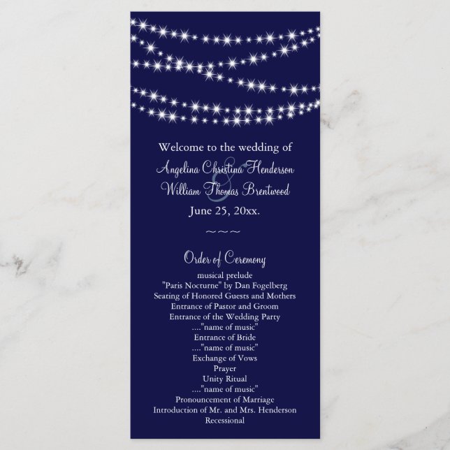 A Twinkle Lights Wedding Program (navy) Programme (Front)