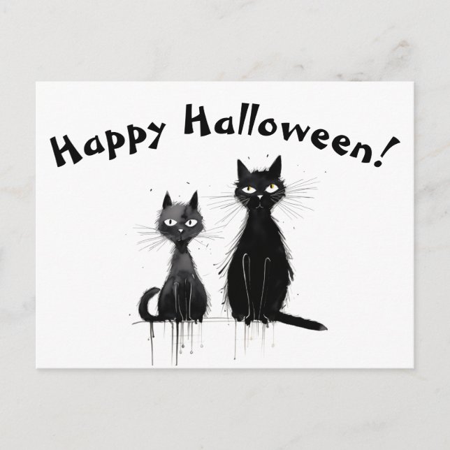A Two Black Cats Happy Halloween Postcard (Front)