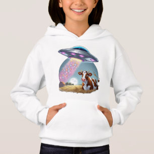 A UFO abducting a cow, with the beam made of spark