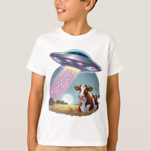 A UFO abducting a cow, with the beam made of spark T-Shirt