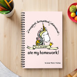 A Unicorn Ate My Homework Novelty Spiral Notebook<br><div class="desc">A Unicorn Ate My Homework Notebook - This fantasy filled unicorn notebook is so magical because it comes with a ready to go and perfectly credible excuse for not delivering your home work on time. Yes, that's HIS fault! A magical, fantastical, whimsical unicorn ate your homework. Naughty Unicorn! We left...</div>
