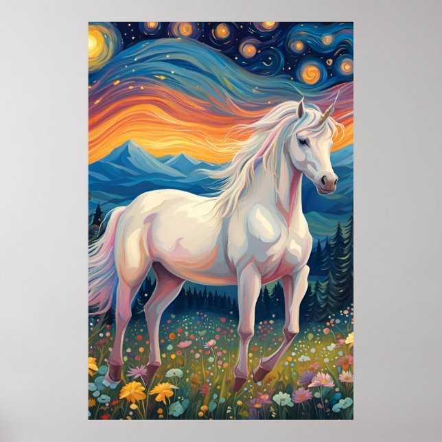 A unicorn in The Starry Night Poster (Front)