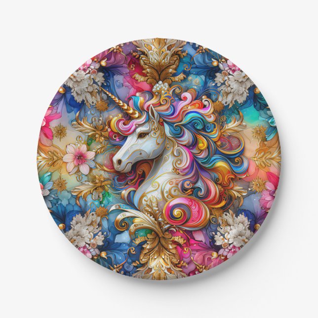 A UNICORN'S CHRISTMAS ~ Cute ~ Paper Plate (Front)