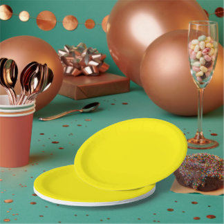 A uniform bright yellow background paper plate