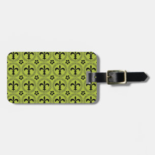 A Unique and Chic Acid Green & Black Fleur De Lis Luggage Tag