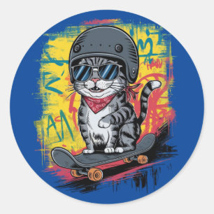 A unique and fun design featuring a stylish cat we classic round sticker