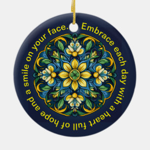 💚💙💛 A Unique Azulejo Elegance: Midnight Garden Ceramic Tree Decoration