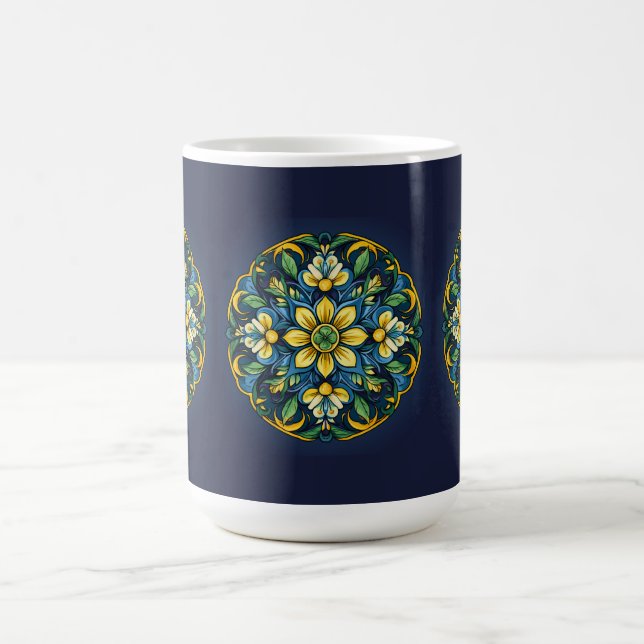💚💙💛 A Unique Azulejo Elegance: Midnight Garden Coffee Mug (Center)