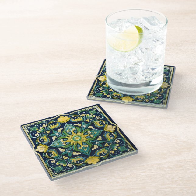 💛💚💙 A Unique Azulejo Masterpiece Glass Coaster (Angled)