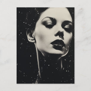 A unique celestial woman in black and white  postcard
