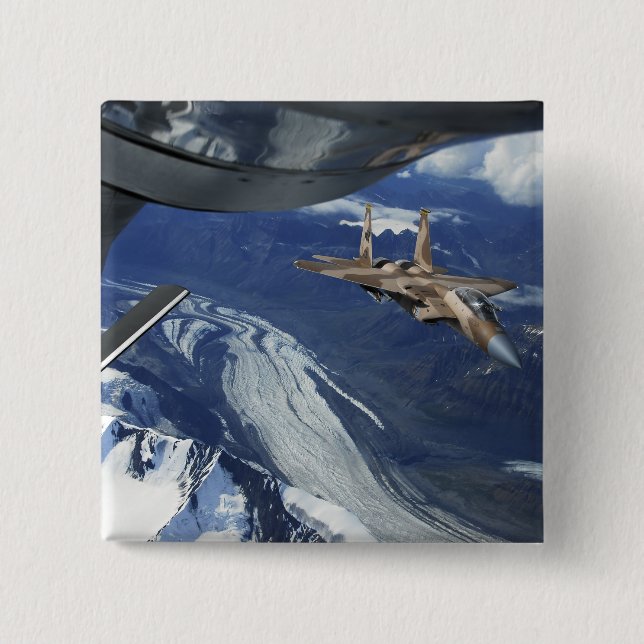 A US Air Force F-15C Eagle positioning itself 15 Cm Square Badge (Front)