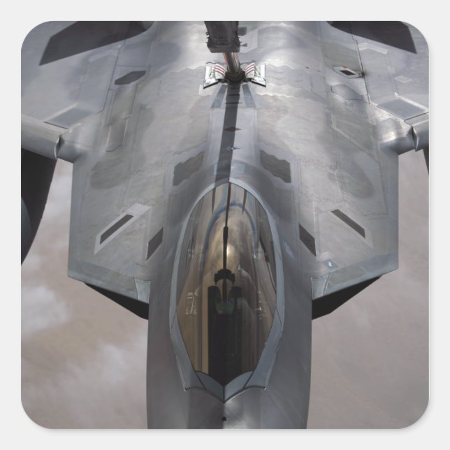 A US Air Force F-22 Raptor is refueled Square Sticker (Front)