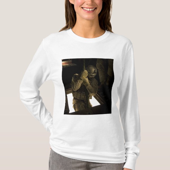 A US Air Force pararescueman begins his descent T-Shirt (Front)