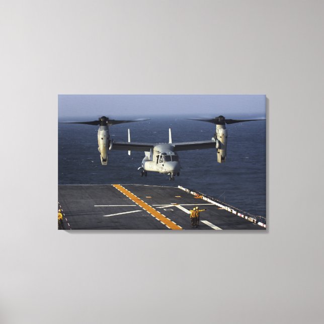 A V-22 Osprey aircraft prepares to land Canvas Print (Front)