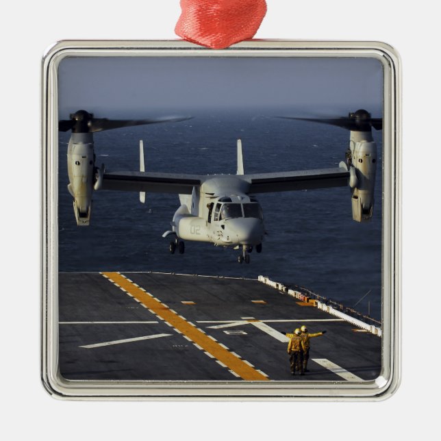 A V-22 Osprey aircraft prepares to land Metal Tree Decoration (Front)