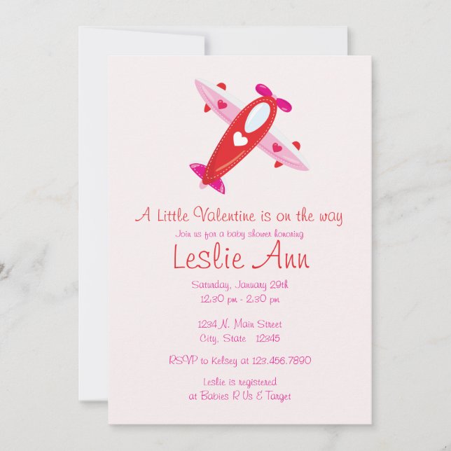 A Valentine Aeroplane Baby Shower Invitation (Front)