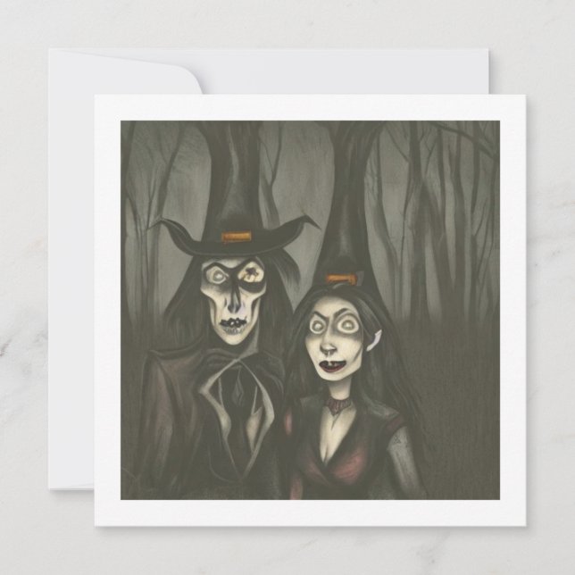 A vampire and a witch in Halloween Card (Front)