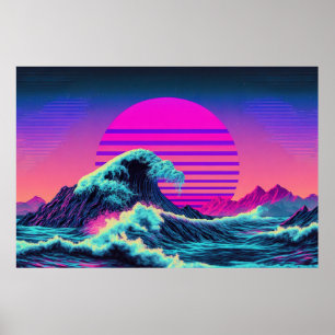A Vaporwave Encounter with the Ocean's Majesty Poster