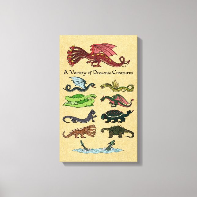A Variety of Draconic Creatures Canvas Print (Front)