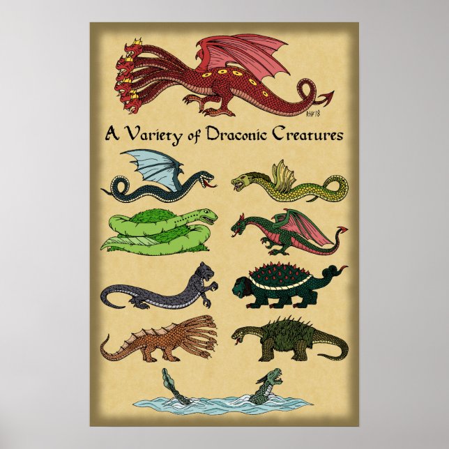 A Variety of Draconic Creatures Poster (Front)