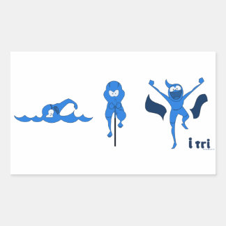 A variety of products with the blue Tri-toon logo. Rectangular Sticker