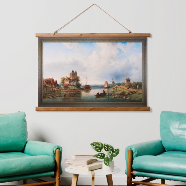 A Vast River Landscape With Windmills Hanging Tapestry (Living Room)