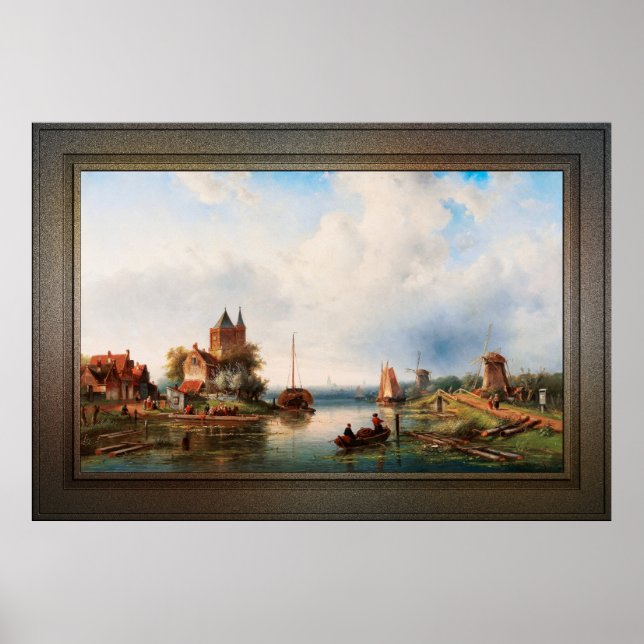 A Vast River Landscape With Windmills Poster (Front)